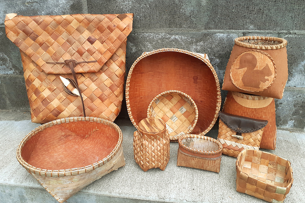 Birch bark, whitefish, and baskets.