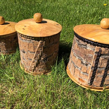 Root Stitched Birch Bark Containers with Wood Bottoms