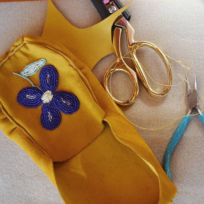 sewing moccasins